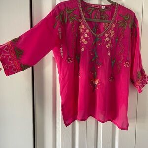 Johnny Was Fuchsia Embroidered Blouse